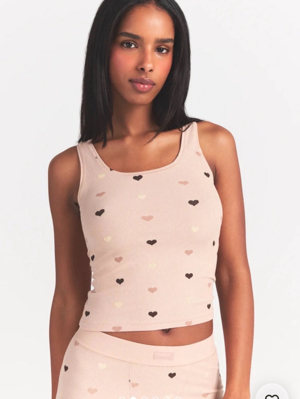 SKIMS Ribbed Heart Halter in Nude Blush with Black Hearts